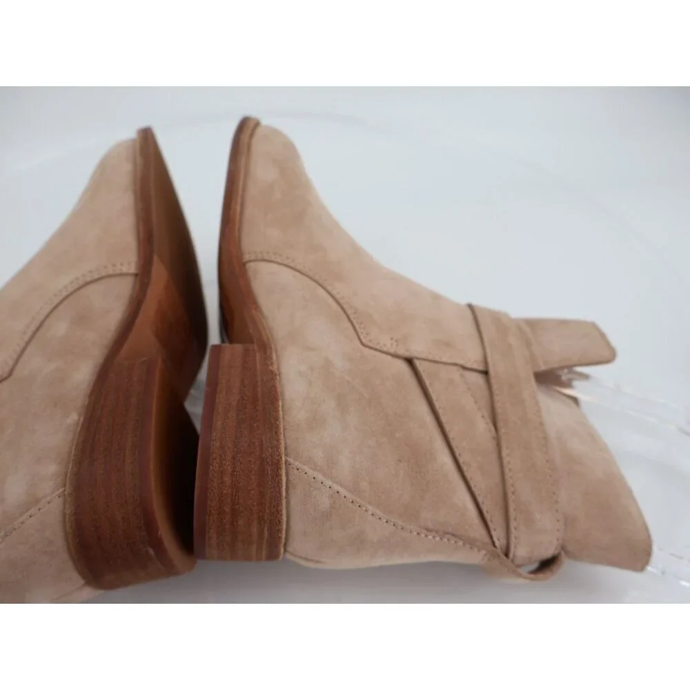 Tory Burch Women's Brooke Booties Size 5.5 Beige Suede Block Heel Boot
